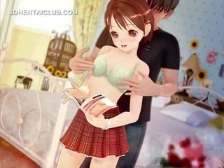 Delikatny anime młody płeć żeńska obnażony na seks film i cycki teased