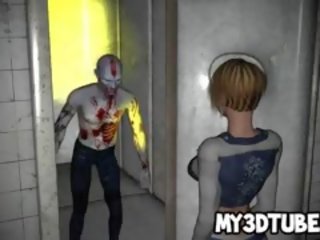 3D Cartoon Blonde seductress Getting Fucked By A Zombie