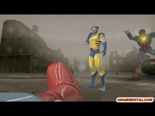 Wolverine 3d animação fodido a partir de atrás em o ao ar livre