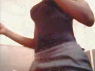 Ebony damsel with big tits plays on webcam video