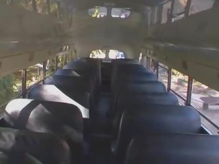 Pievilcīgs rūdmataina pusaudze uz sedusive svārki izpaužas sasitu uz a autobuss