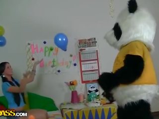 Brunette teen enchantress fucked with strapon panda