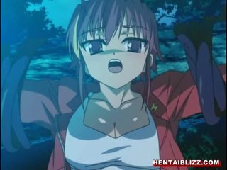 Busty anime honey caught and licked her pussy