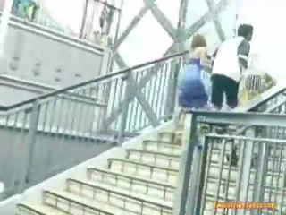 Asia blow job onto the stairs