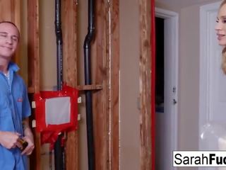 Sexy MILF Sarah Pays her Plumber with her Tight Pussy