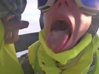 4k público ejaculação em boca em esqui elevador parte 1, 2