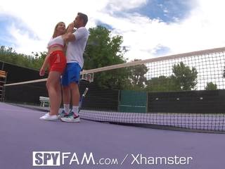 Spyfam step bro gives step sis tenis lessons & big phallus