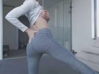 Superior Blonde Teen Striptease with Perfect Tits and Nice Ass in Yogapants