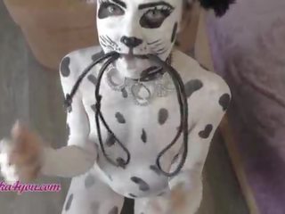 Cute babe In Dalmatian Costume Playfully Rides Cavalier's Big manhood